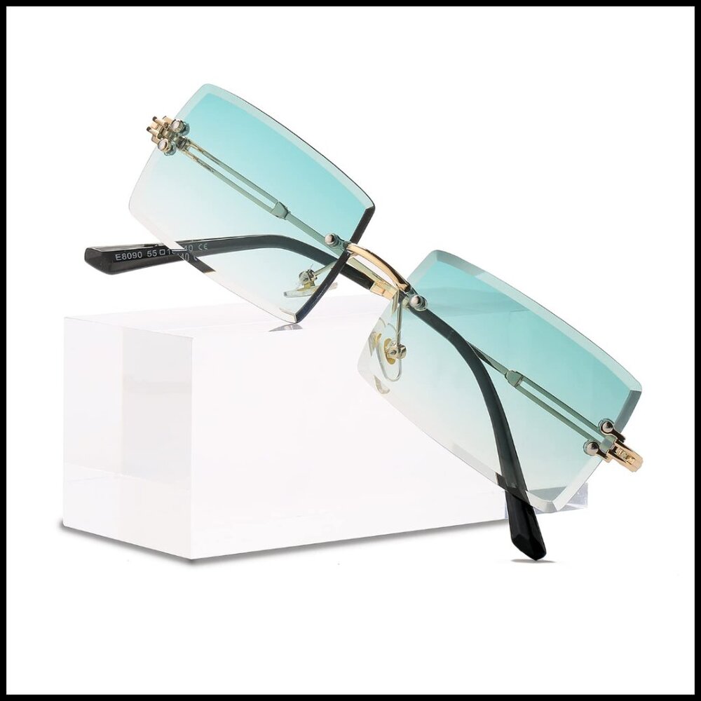 Rectangular Rimless Sunglasses Retro Y2K Trendy G… - image 1